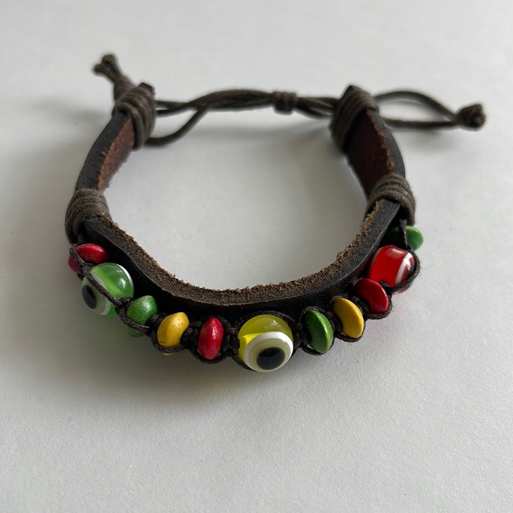 Green,Yellow, & Red Evil Eye drawstring Bracelet